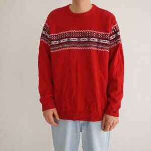 Vintage Roundtree & Yorke Red Fair Isle Nordic Pattern Knit Sweater Crewneck M